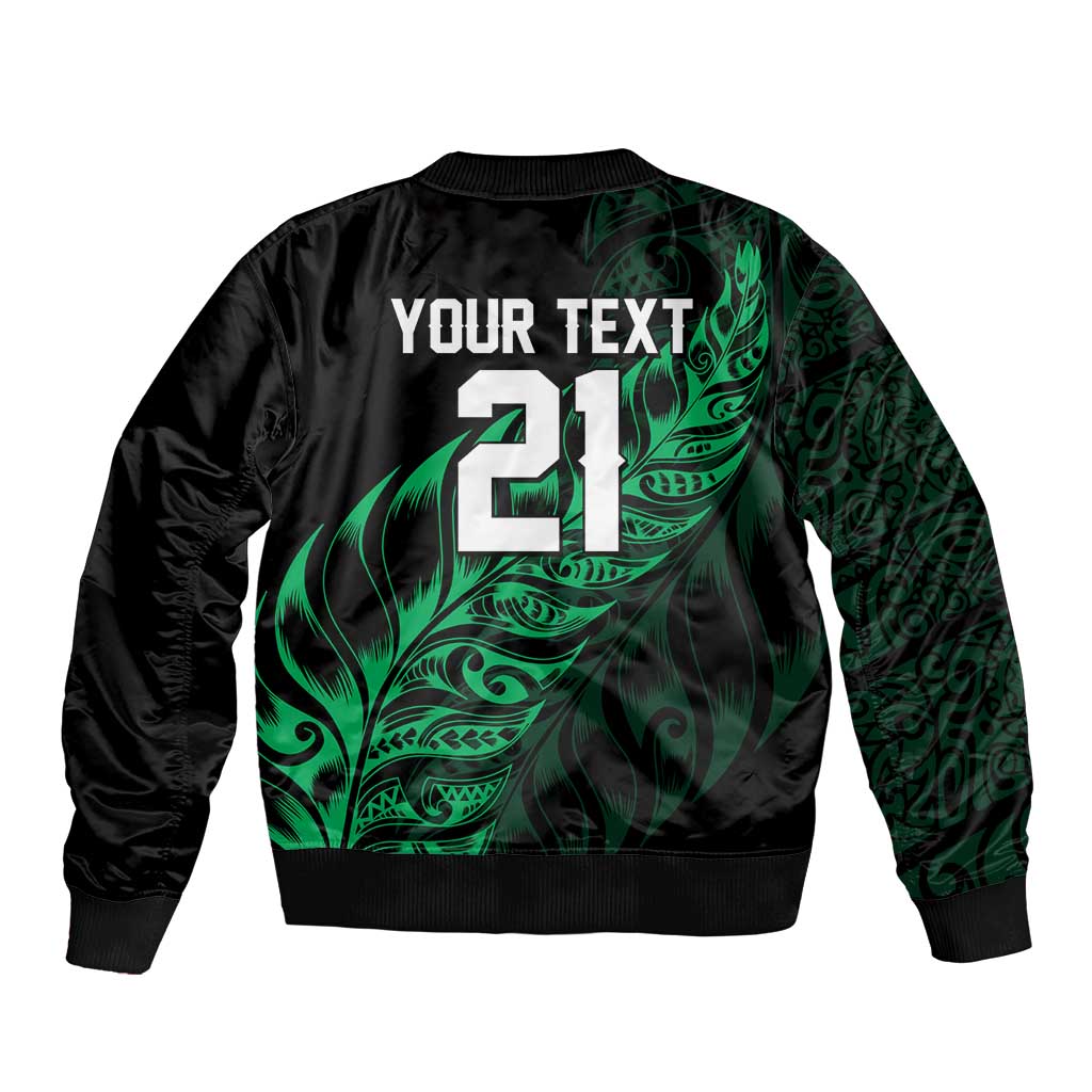 New Zealand Lawn Bowls Custom Sleeve Zip Bomber Jacket Green Maori Warrior Tribal Silver Fern - Polynesian Pride