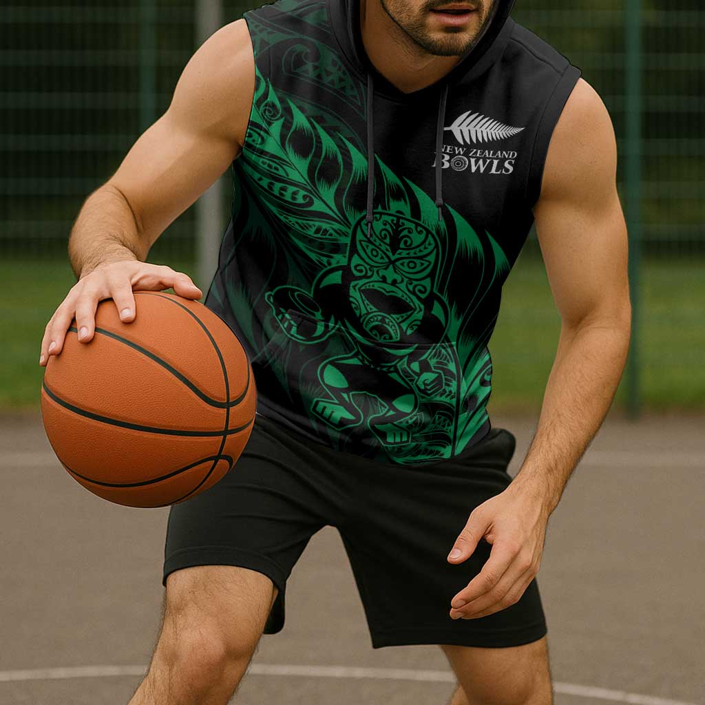 New Zealand Lawn Bowls Custom Sleeveless Hoodie Green Maori Warrior Tribal Silver Fern LT9 - Polynesian Pride