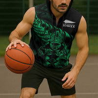 New Zealand Lawn Bowls Custom Sleeveless Zip Hoodie Green Maori Warrior Tribal Silver Fern LT9 - Polynesian Pride
