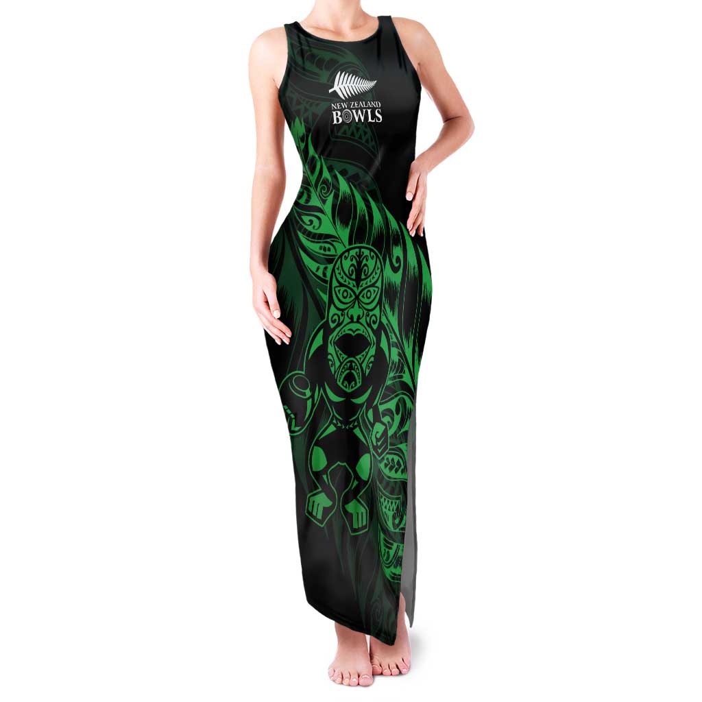 New Zealand Lawn Bowls Custom Tank Maxi Dress Green Maori Warrior Tribal Silver Fern LT9 Women Green - Polynesian Pride