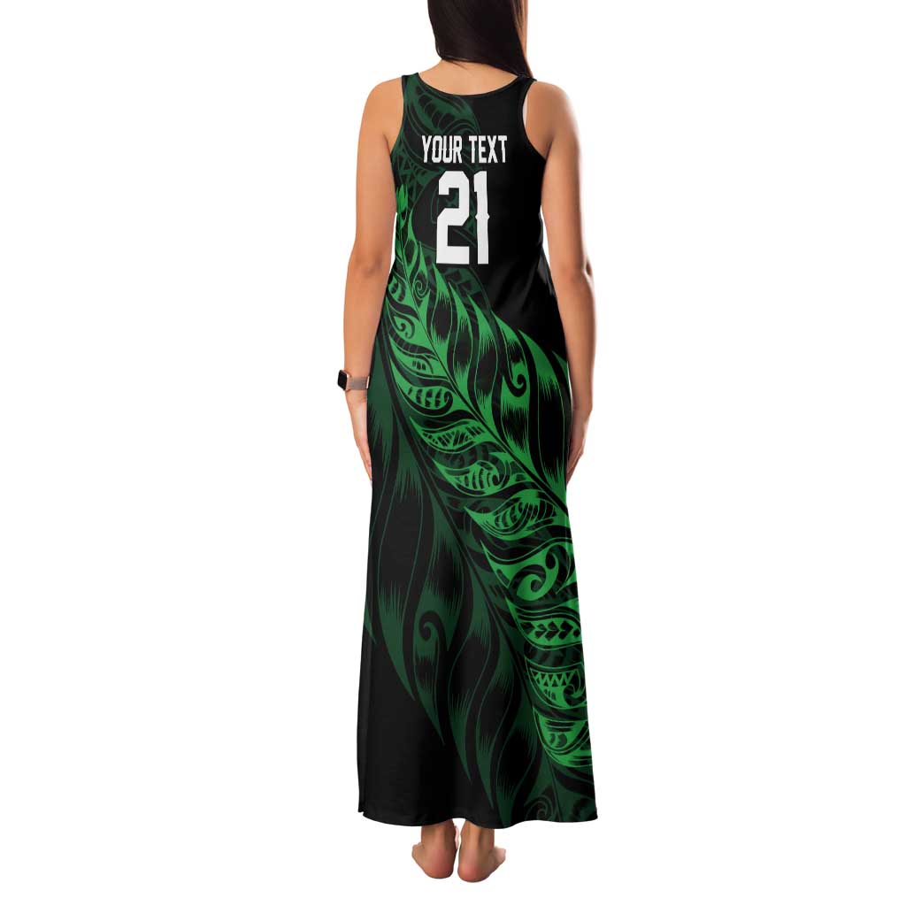 New Zealand Lawn Bowls Custom Tank Maxi Dress Green Maori Warrior Tribal Silver Fern LT9 - Polynesian Pride