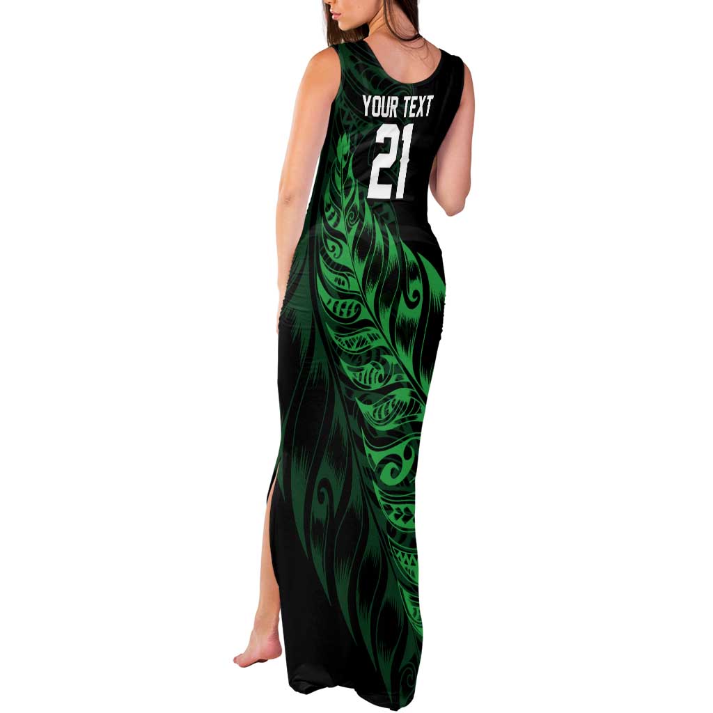 New Zealand Lawn Bowls Custom Tank Maxi Dress Green Maori Warrior Tribal Silver Fern LT9 - Polynesian Pride