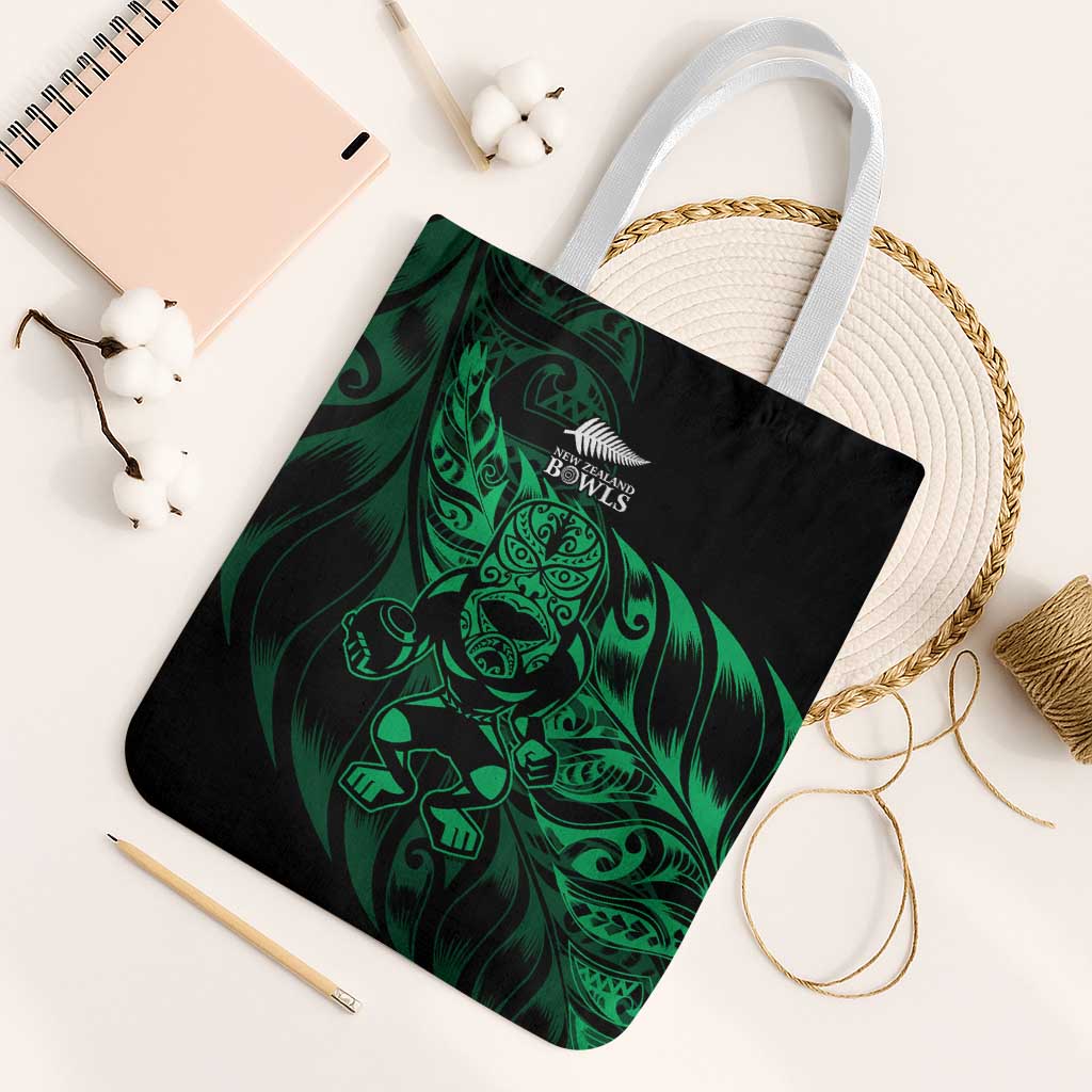 New Zealand Lawn Bowls Tote Bag Green Maori Warrior Tribal Silver Fern - Polynesian Pride