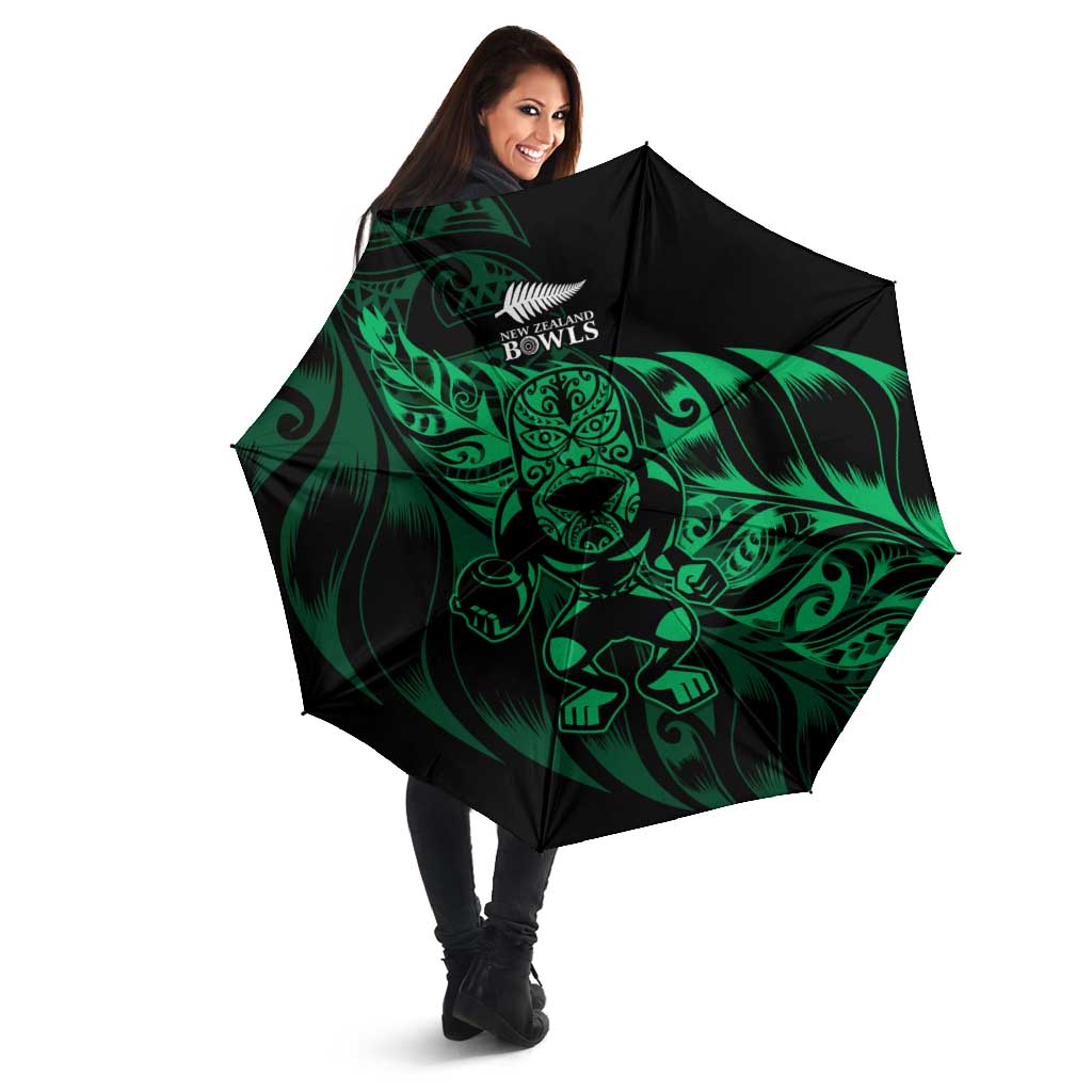New Zealand Lawn Bowls Umbrella Green Maori Warrior Tribal Silver Fern - Polynesian Pride