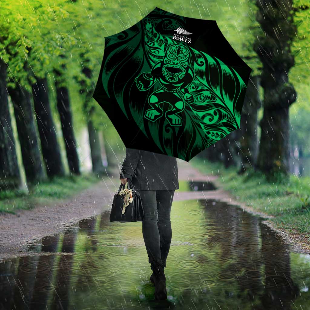 New Zealand Lawn Bowls Umbrella Green Maori Warrior Tribal Silver Fern - Polynesian Pride