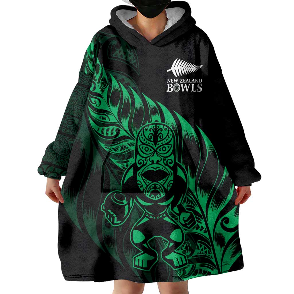 New Zealand Lawn Bowls Custom Wearable Blanket Hoodie Green Maori Warrior Tribal Silver Fern LT9 - Polynesian Pride