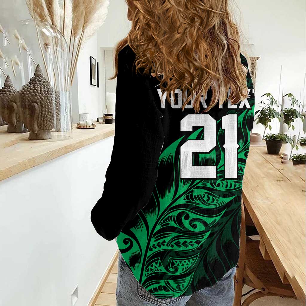 New Zealand Lawn Bowls Custom Women Casual Shirt Green Maori Warrior Tribal Silver Fern LT9 - Polynesian Pride