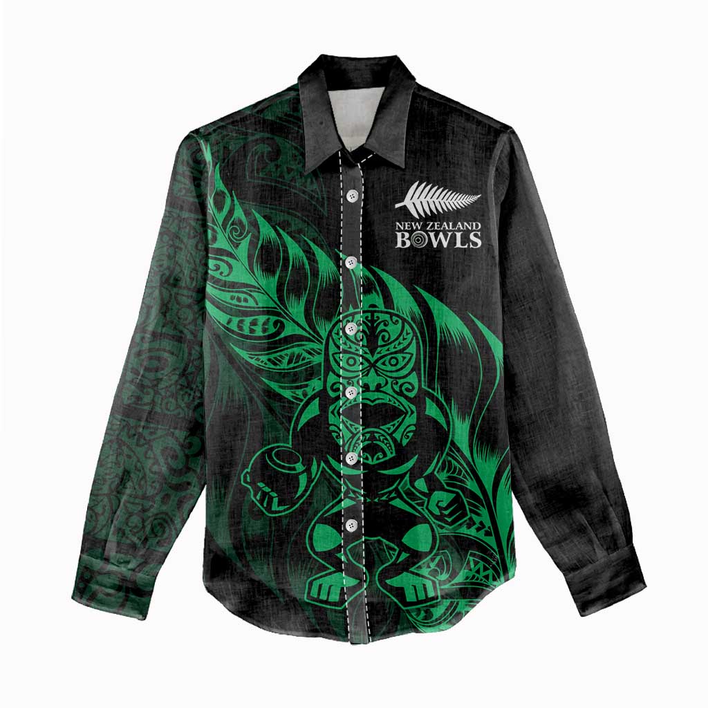 New Zealand Lawn Bowls Custom Women Casual Shirt Green Maori Warrior Tribal Silver Fern LT9 - Polynesian Pride