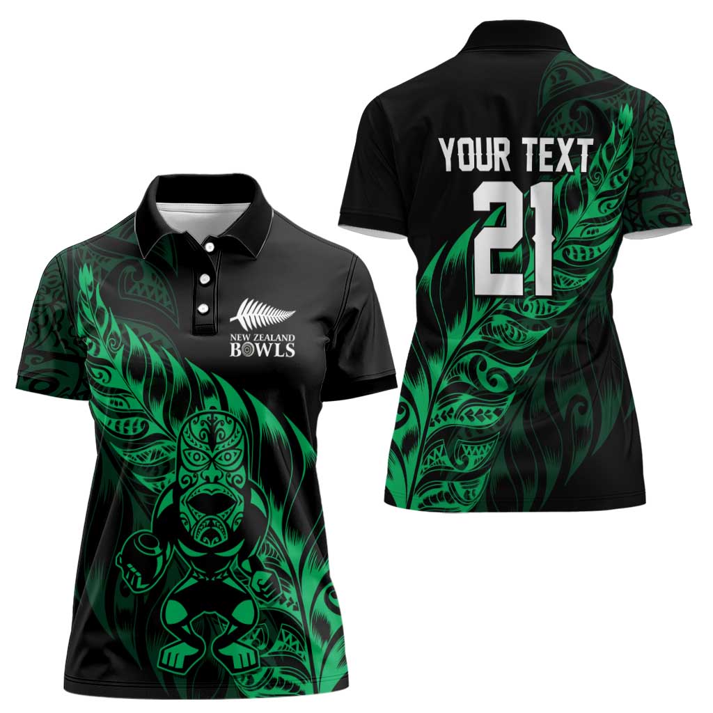 New Zealand Lawn Bowls Custom Women Polo Shirt Green Maori Warrior Tribal Silver Fern LT9 - Polynesian Pride