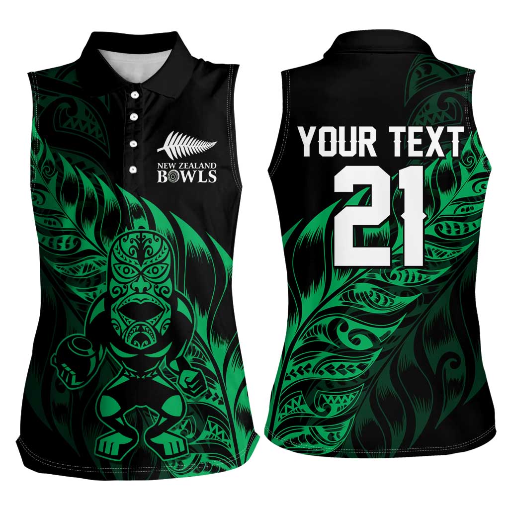 New Zealand Lawn Bowls Custom Women Sleeveless Polo Shirt Green Maori Warrior Tribal Silver Fern LT9 - Polynesian Pride