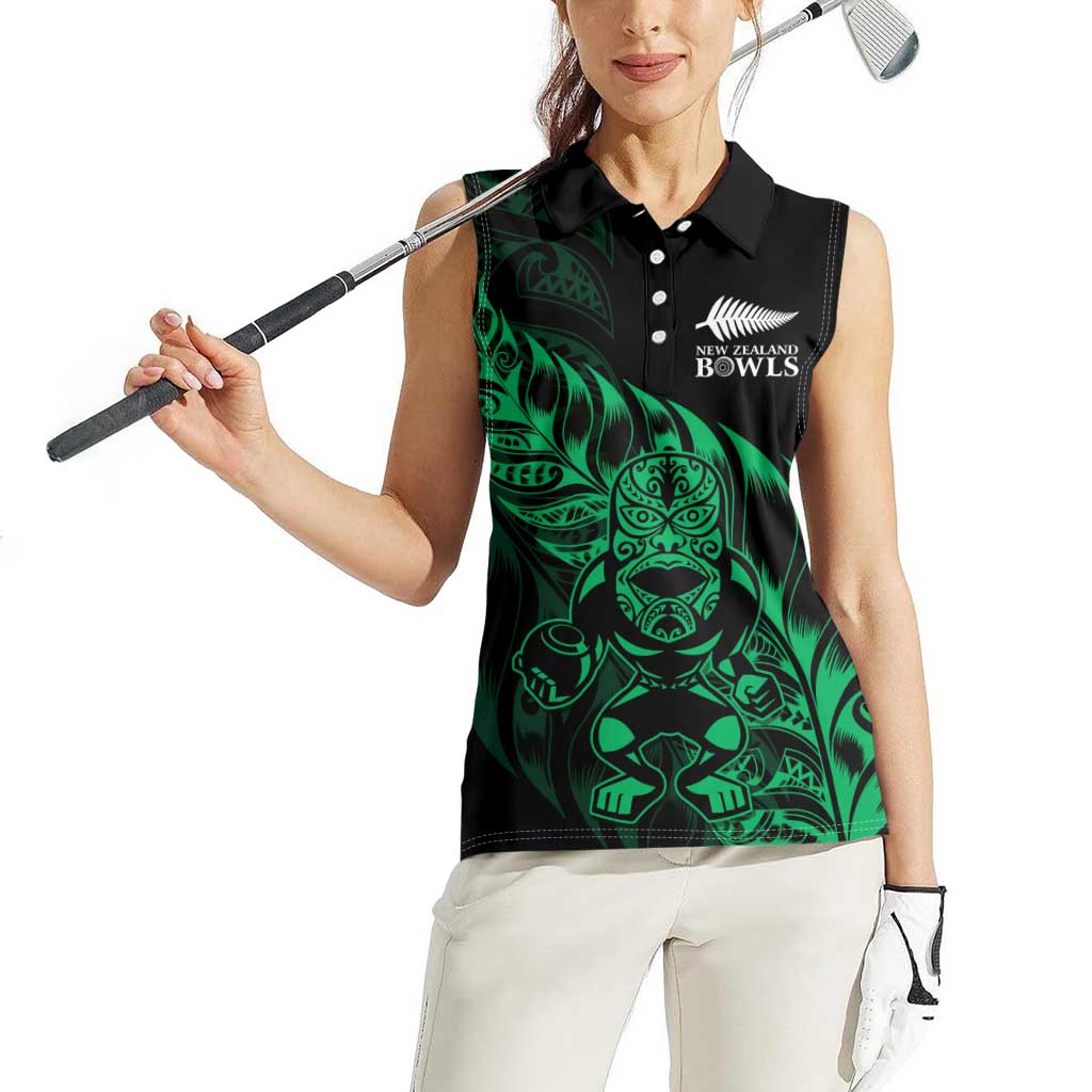 New Zealand Lawn Bowls Custom Women Sleeveless Polo Shirt Green Maori Warrior Tribal Silver Fern LT9 - Polynesian Pride
