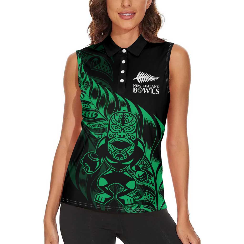 New Zealand Lawn Bowls Custom Women Sleeveless Polo Shirt Green Maori Warrior Tribal Silver Fern LT9 - Polynesian Pride