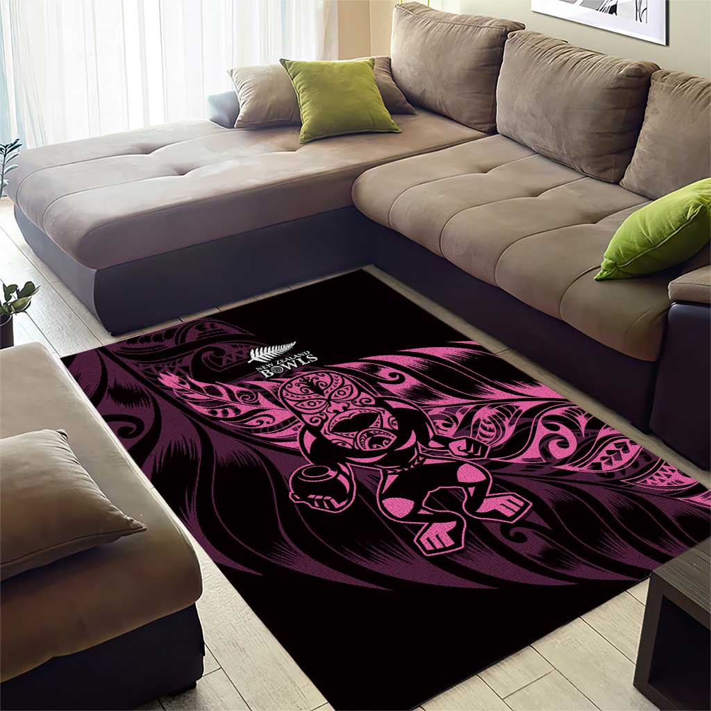 New Zealand Lawn Bowls Area Rug Pink Maori Warrior Tribal Silver Fern - Polynesian Pride