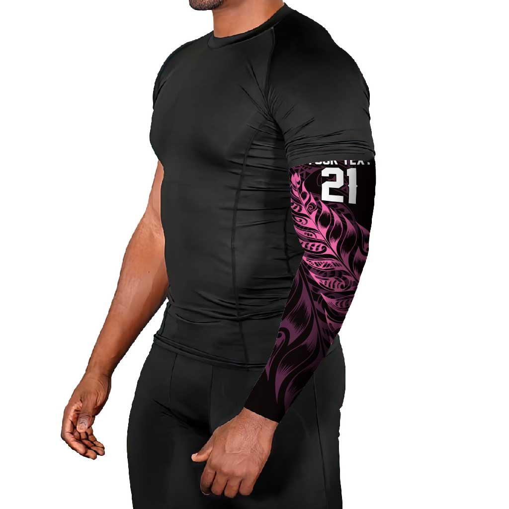 New Zealand Lawn Bowls Custom Arm Sleeves Pink Maori Warrior Tribal Silver Fern - Polynesian Pride