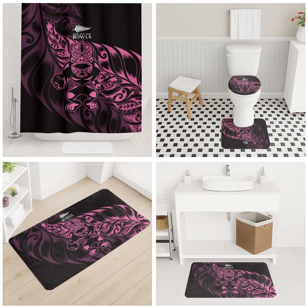 New Zealand Lawn Bowls Bathroom Set Pink Maori Warrior Tribal Silver Fern - Polynesian Pride