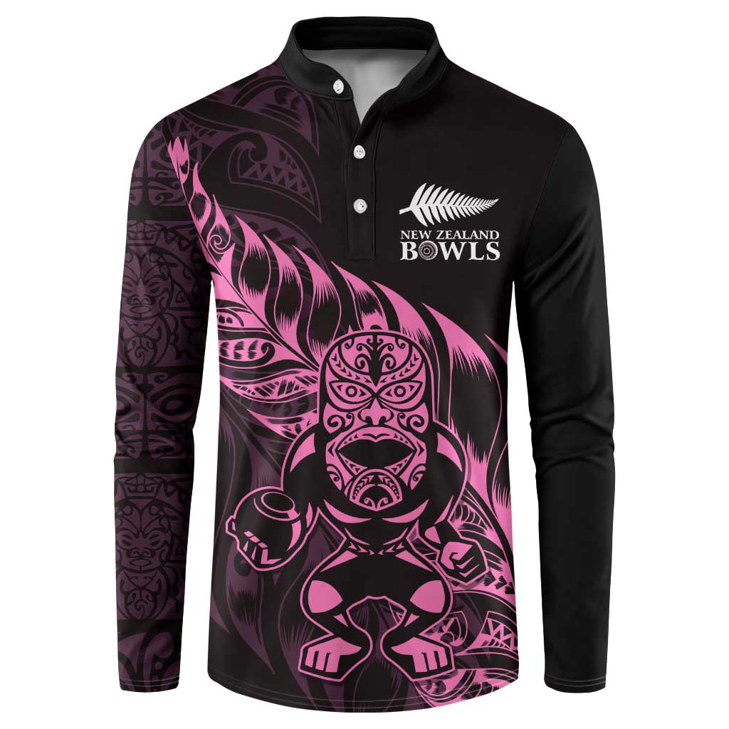 New Zealand Lawn Bowls Custom Button Sweatshirt Pink Maori Warrior Tribal Silver Fern - Polynesian Pride