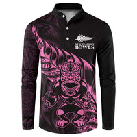 New Zealand Lawn Bowls Custom Button Sweatshirt Pink Maori Warrior Tribal Silver Fern - Polynesian Pride
