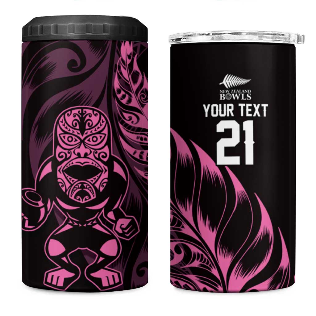 New Zealand Lawn Bowls Custom 4 in 1 Can Cooler Tumbler Pink Maori Warrior Tribal Silver Fern LT9 One Size: 16 oz Pink - Polynesian Pride