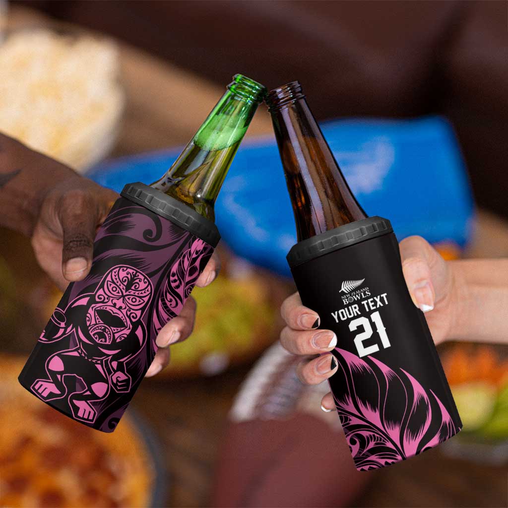 New Zealand Lawn Bowls Custom 4 in 1 Can Cooler Tumbler Pink Maori Warrior Tribal Silver Fern LT9 - Polynesian Pride