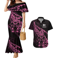 New Zealand Lawn Bowls Custom Couples Matching Mermaid Dress and Hawaiian Shirt Pink Maori Warrior Tribal Silver Fern LT9 Pink - Polynesian Pride