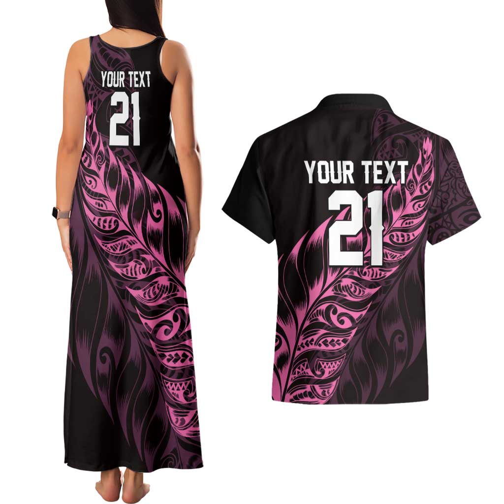 New Zealand Lawn Bowls Custom Couples Matching Tank Maxi Dress and Hawaiian Shirt Pink Maori Warrior Tribal Silver Fern LT9 - Polynesian Pride