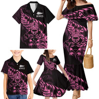 New Zealand Lawn Bowls Custom Family Matching Mermaid Dress and Hawaiian Shirt Pink Maori Warrior Tribal Silver Fern LT9 - Polynesian Pride