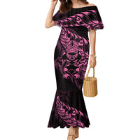 New Zealand Lawn Bowls Custom Family Matching Mermaid Dress and Hawaiian Shirt Pink Maori Warrior Tribal Silver Fern LT9 Mom's Dress Pink - Polynesian Pride