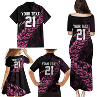 New Zealand Lawn Bowls Custom Family Matching Puletasi and Hawaiian Shirt Pink Maori Warrior Tribal Silver Fern LT9 - Polynesian Pride
