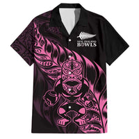 New Zealand Lawn Bowls Custom Family Matching Puletasi and Hawaiian Shirt Pink Maori Warrior Tribal Silver Fern LT9 Dad's Shirt - Short Sleeve Pink - Polynesian Pride