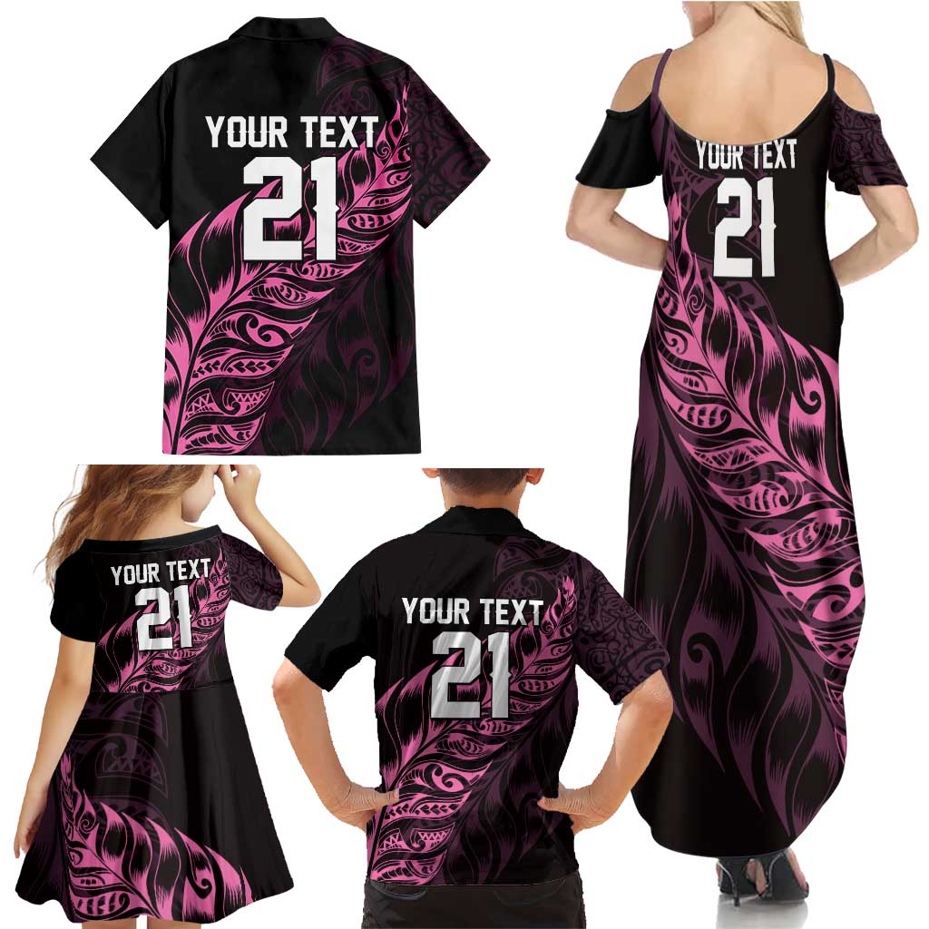 New Zealand Lawn Bowls Custom Family Matching Summer Maxi Dress and Hawaiian Shirt Pink Maori Warrior Tribal Silver Fern LT9 - Polynesian Pride