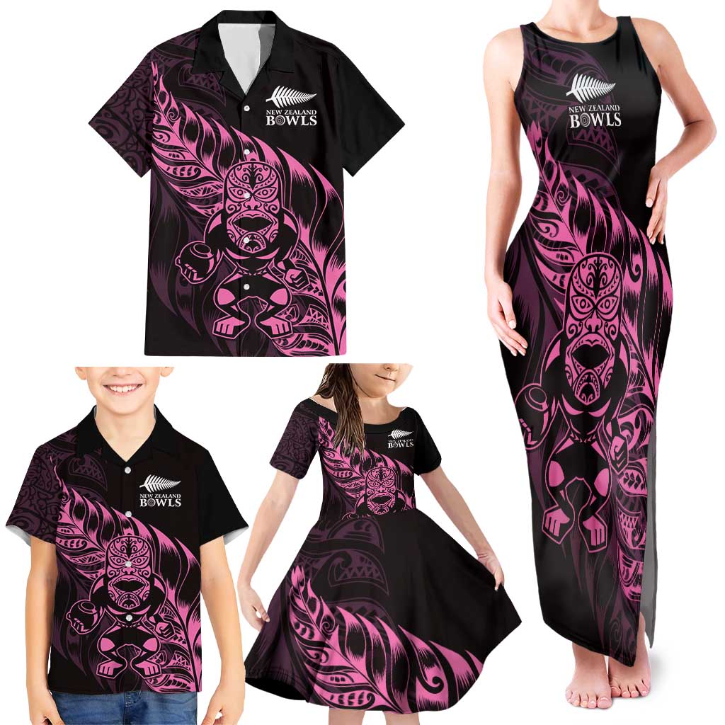 New Zealand Lawn Bowls Custom Family Matching Tank Maxi Dress and Hawaiian Shirt Pink Maori Warrior Tribal Silver Fern LT9 - Polynesian Pride
