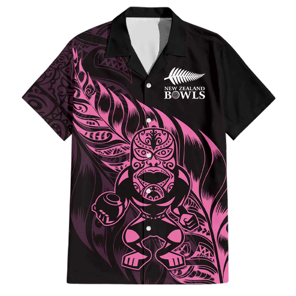 New Zealand Lawn Bowls Custom Family Matching Tank Maxi Dress and Hawaiian Shirt Pink Maori Warrior Tribal Silver Fern LT9 Dad's Shirt - Short Sleeve Pink - Polynesian Pride