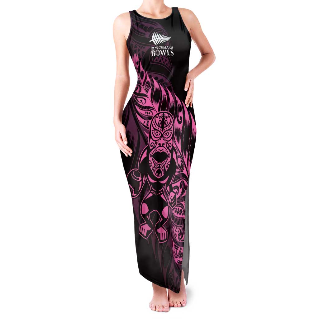 New Zealand Lawn Bowls Custom Family Matching Tank Maxi Dress and Hawaiian Shirt Pink Maori Warrior Tribal Silver Fern LT9 Mom's Dress Pink - Polynesian Pride