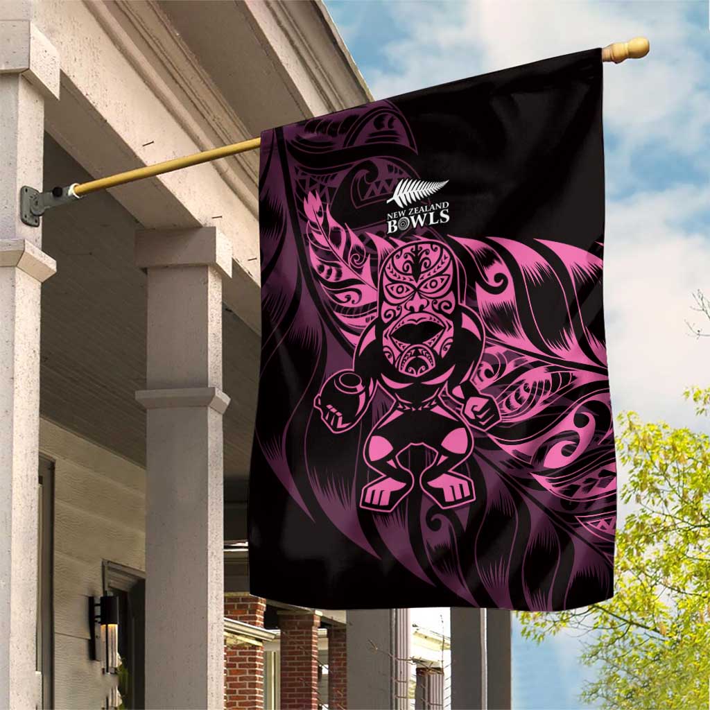 New Zealand Lawn Bowls Garden Flag Pink Maori Warrior Tribal Silver Fern - Polynesian Pride