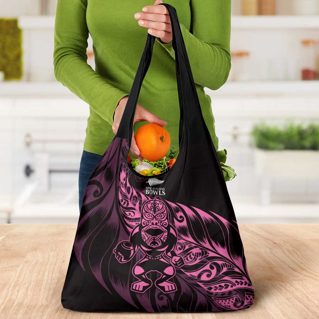 New Zealand Lawn Bowls Grocery Bag Pink Maori Warrior Tribal Silver Fern - Polynesian Pride