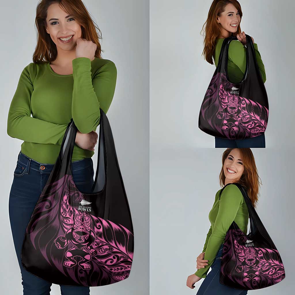 New Zealand Lawn Bowls Grocery Bag Pink Maori Warrior Tribal Silver Fern - Polynesian Pride