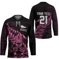 New Zealand Lawn Bowls Custom Hockey Jersey Pink Maori Warrior Tribal Silver Fern - Polynesian Pride