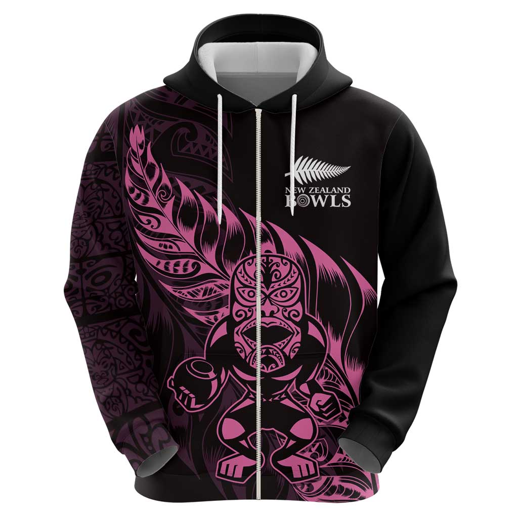 New Zealand Lawn Bowls Custom Hoodie Pink Maori Warrior Tribal Silver Fern - Polynesian Pride