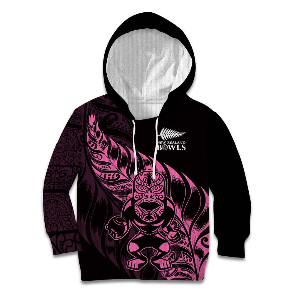 New Zealand Lawn Bowls Custom Kid Hoodie Pink Maori Warrior Tribal Silver Fern - Polynesian Pride