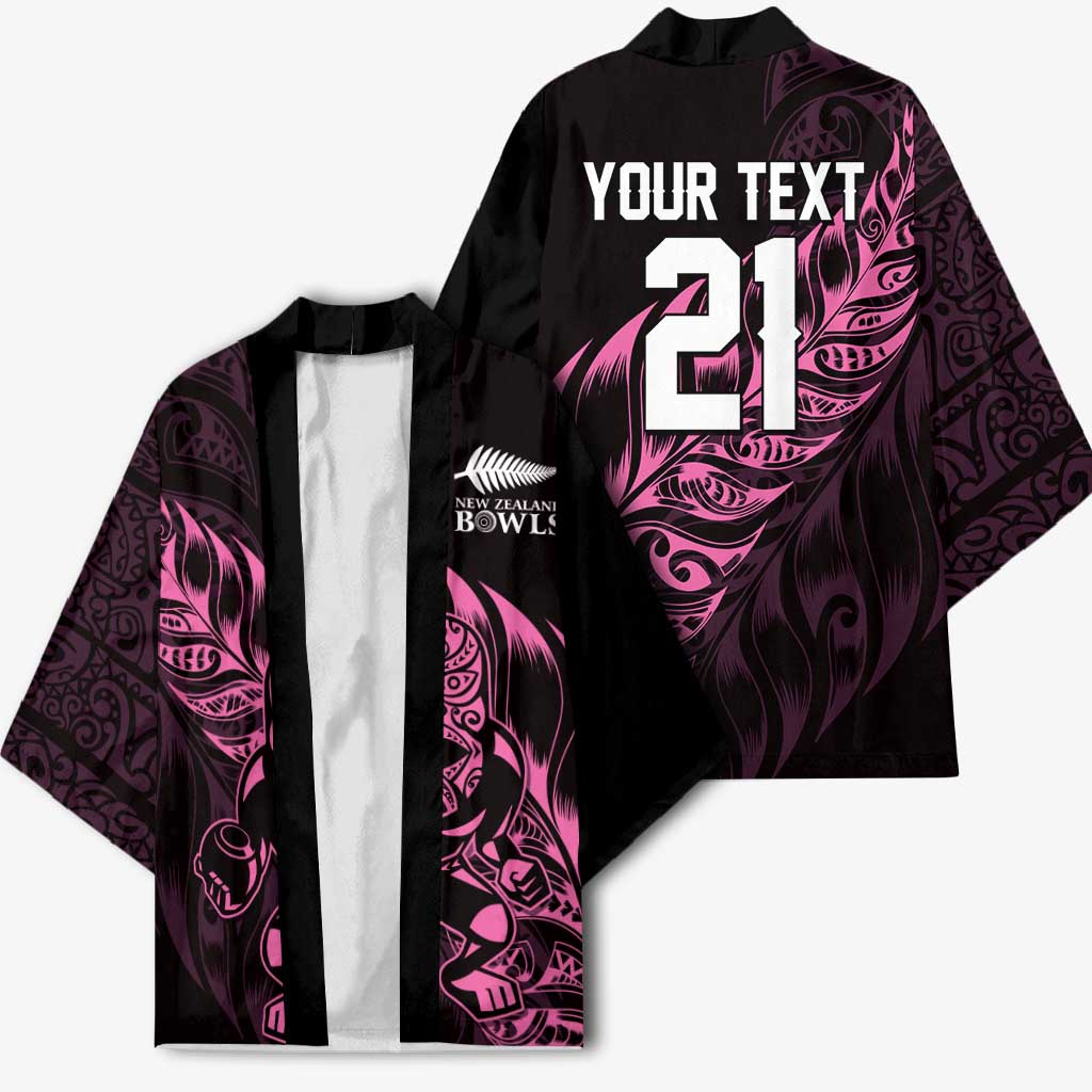New Zealand Lawn Bowls Custom Kimono Pink Maori Warrior Tribal Silver Fern - Polynesian Pride