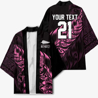New Zealand Lawn Bowls Custom Kimono Pink Maori Warrior Tribal Silver Fern - Polynesian Pride