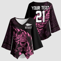 New Zealand Lawn Bowls Custom Kimono Sleeve Blouse Pink Maori Warrior Tribal Silver Fern - Polynesian Pride