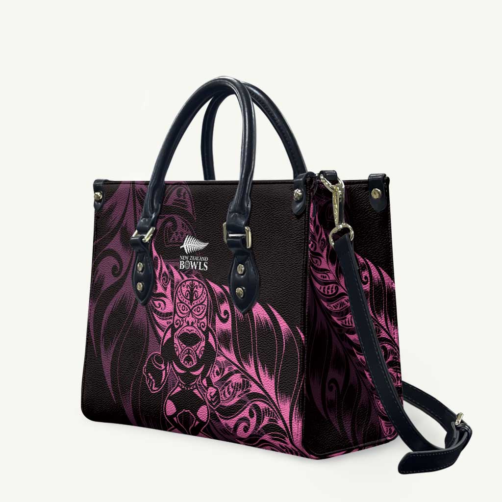 New Zealand Lawn Bowls Leather Bag Pink Maori Warrior Tribal Silver Fern - Polynesian Pride