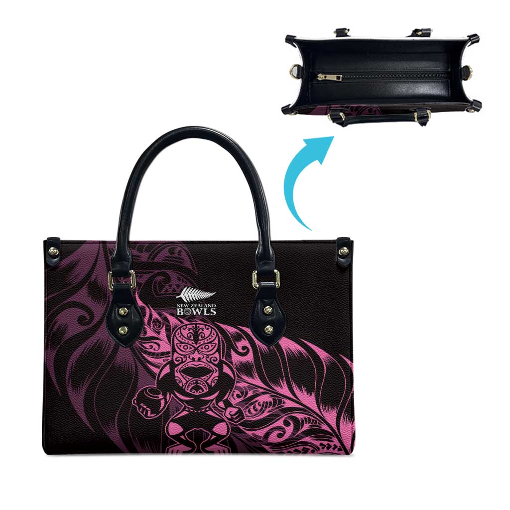New Zealand Lawn Bowls Leather Bag Pink Maori Warrior Tribal Silver Fern - Polynesian Pride