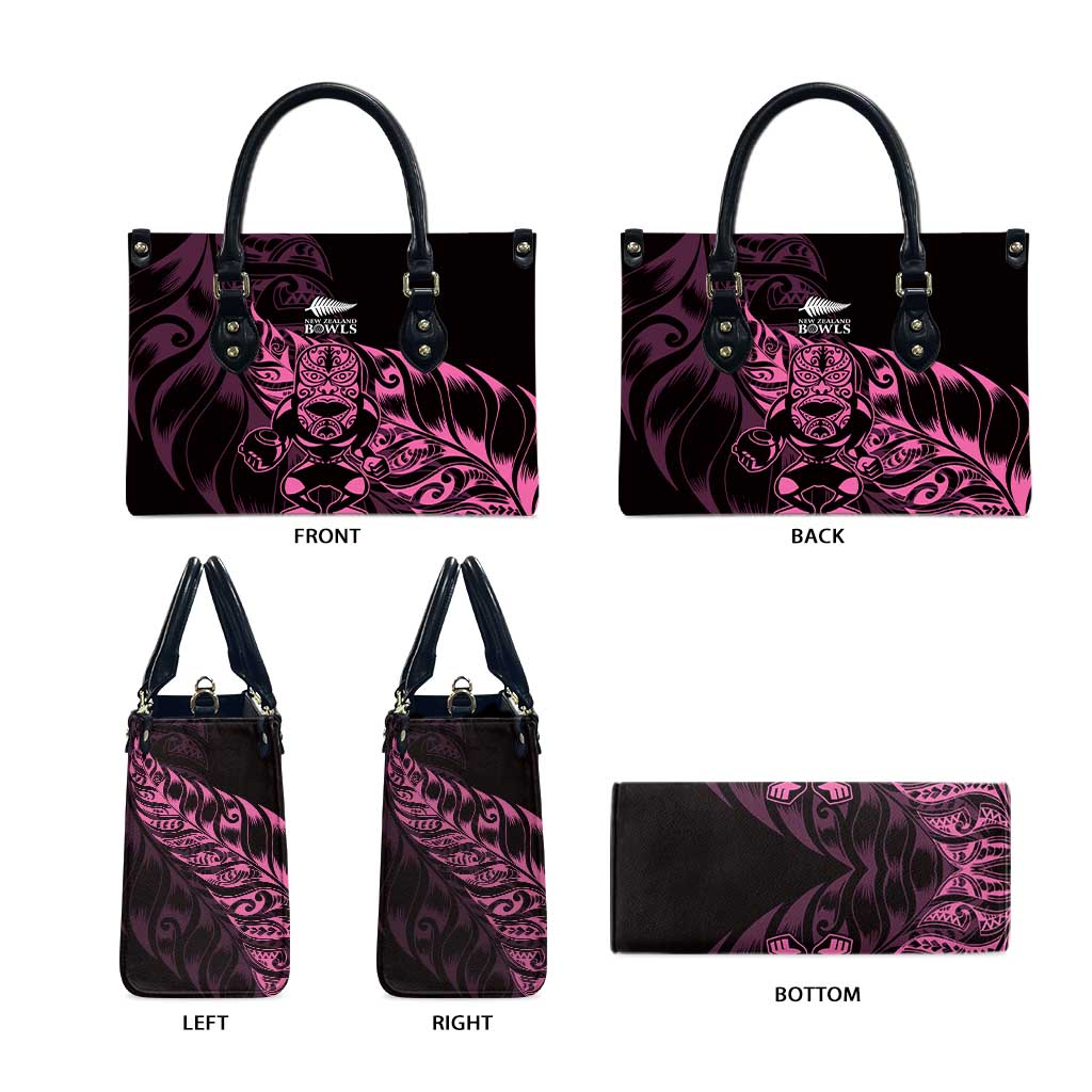 New Zealand Lawn Bowls Leather Bag Pink Maori Warrior Tribal Silver Fern - Polynesian Pride