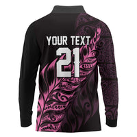 New Zealand Lawn Bowls Custom Long Sleeve Polo Shirt Pink Maori Warrior Tribal Silver Fern LT9 - Polynesian Pride
