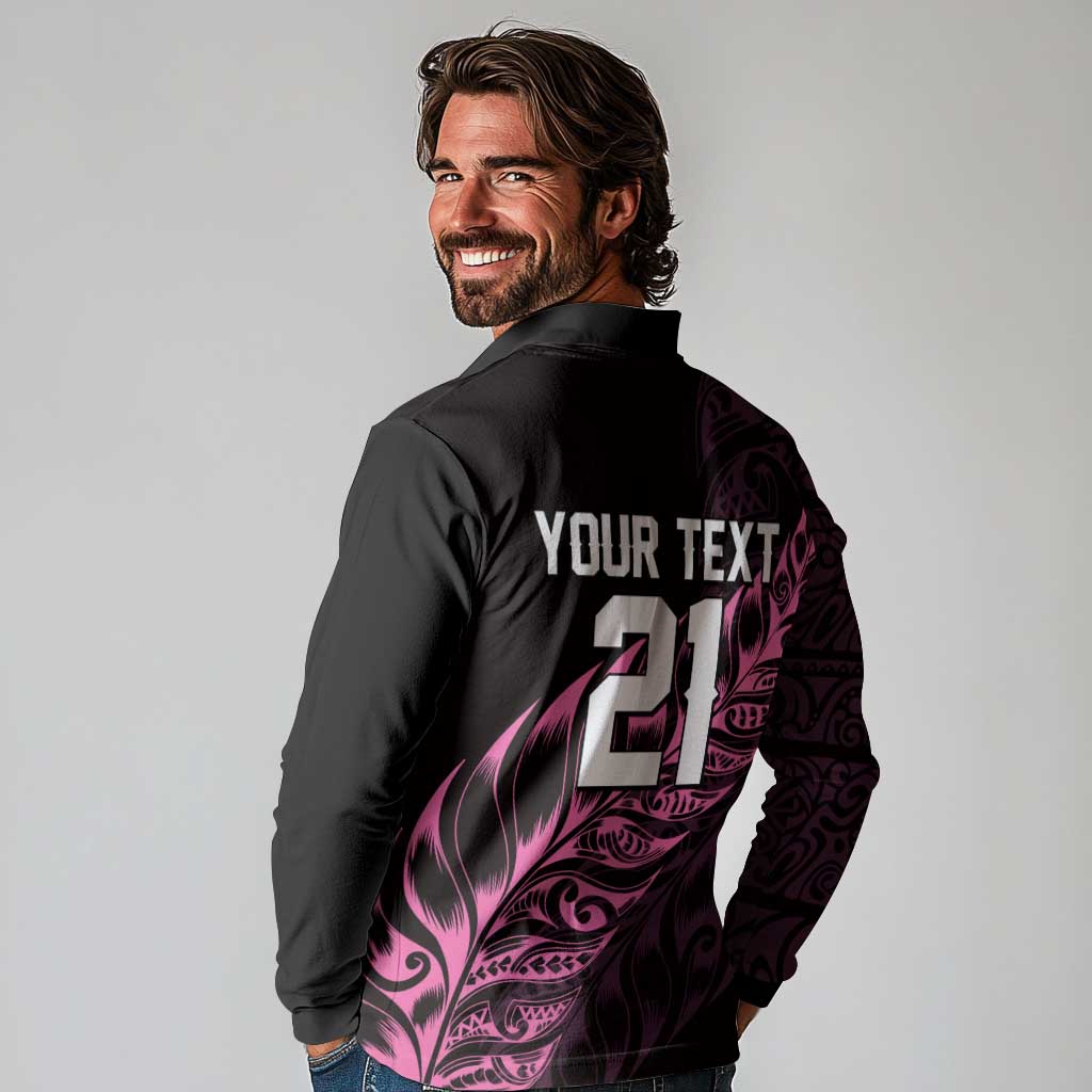 New Zealand Lawn Bowls Custom Long Sleeve Polo Shirt Pink Maori Warrior Tribal Silver Fern LT9 - Polynesian Pride