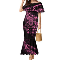 New Zealand Lawn Bowls Custom Mermaid Dress Pink Maori Warrior Tribal Silver Fern LT9 Women Pink - Polynesian Pride