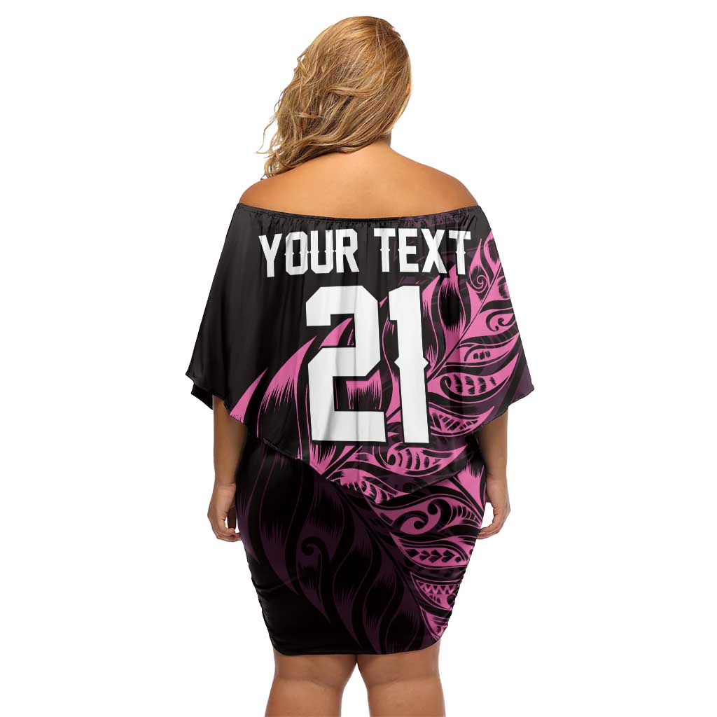 New Zealand Lawn Bowls Custom Off Shoulder Short Dress Pink Maori Warrior Tribal Silver Fern - Polynesian Pride