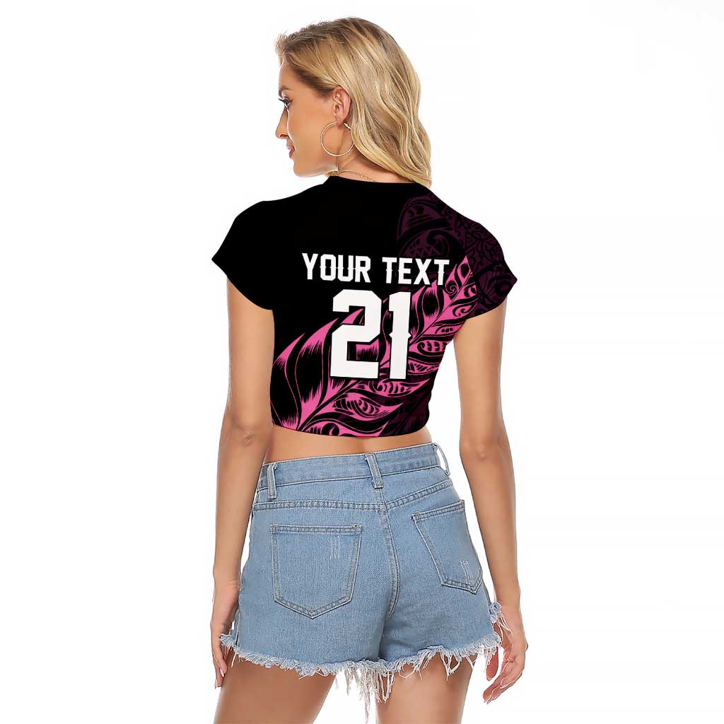 New Zealand Lawn Bowls Custom Raglan Cropped T Shirt Pink Maori Warrior Tribal Silver Fern - Polynesian Pride